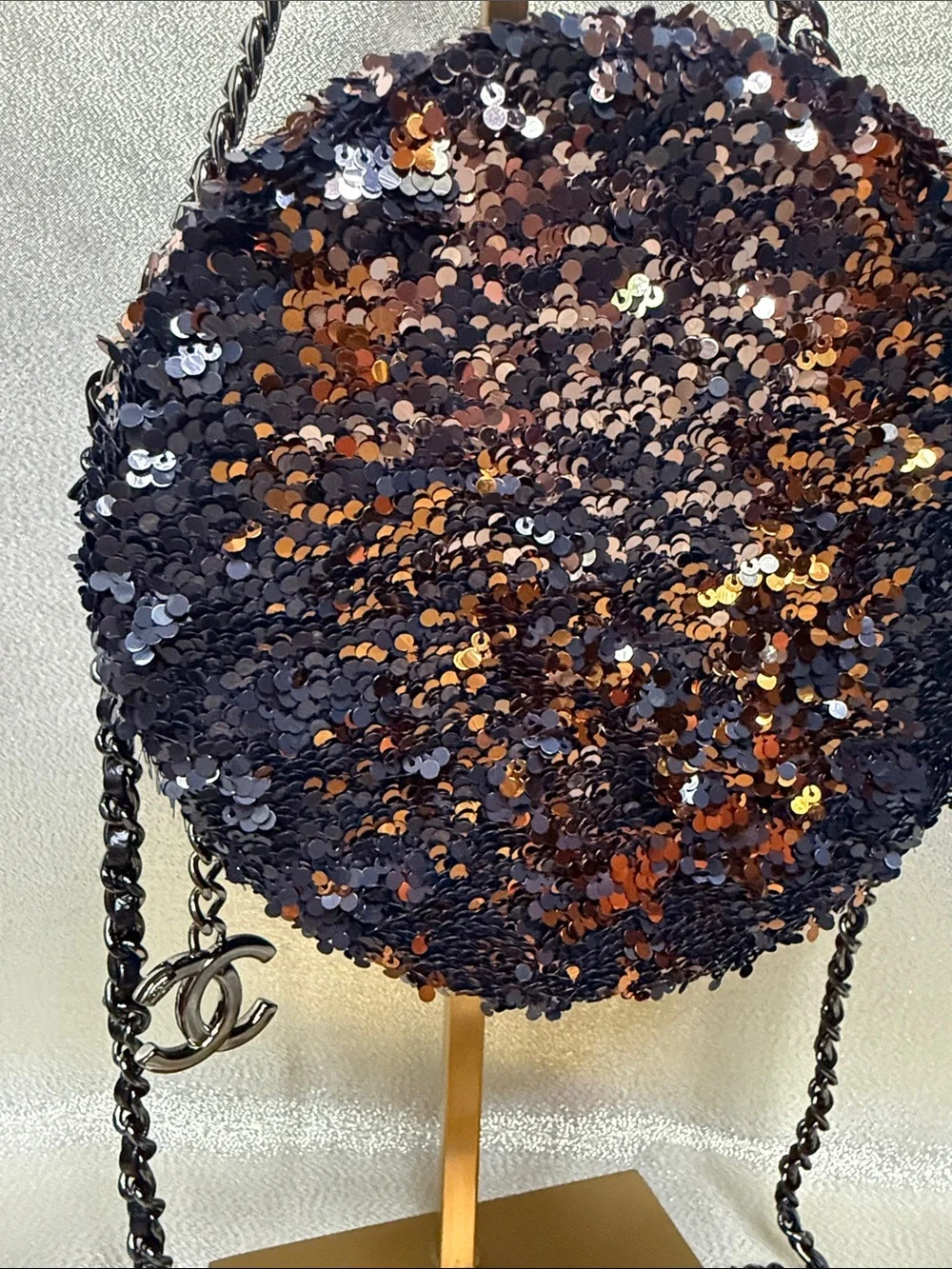 Chanel Paris-Hamburg Round Evening with Bronze and Navy Sequin Gunmetal Chain